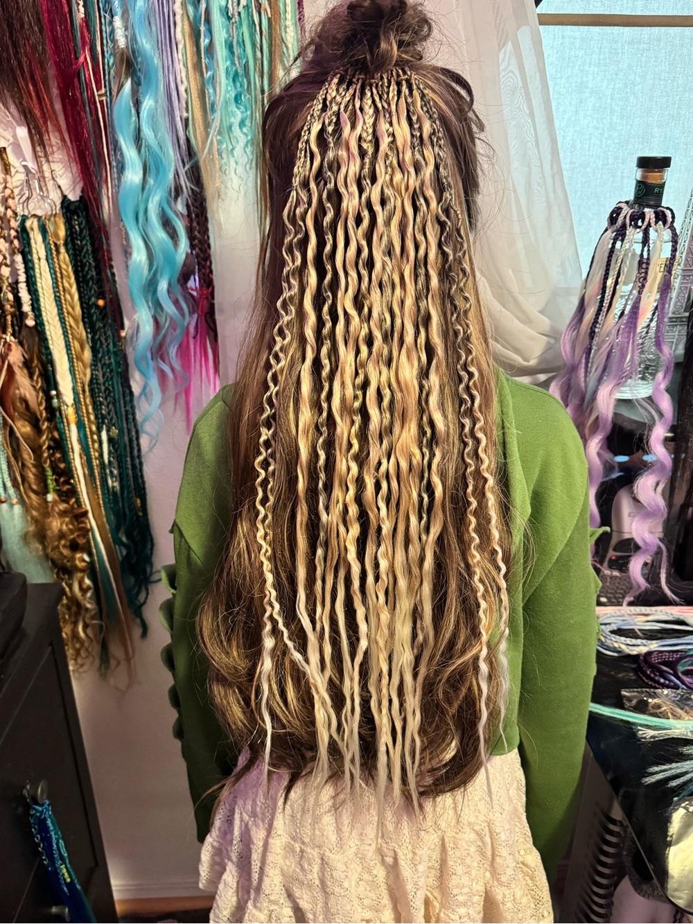 Blended Blonde & Brown Braided Hair Extensions - Versatile Half-Up Style